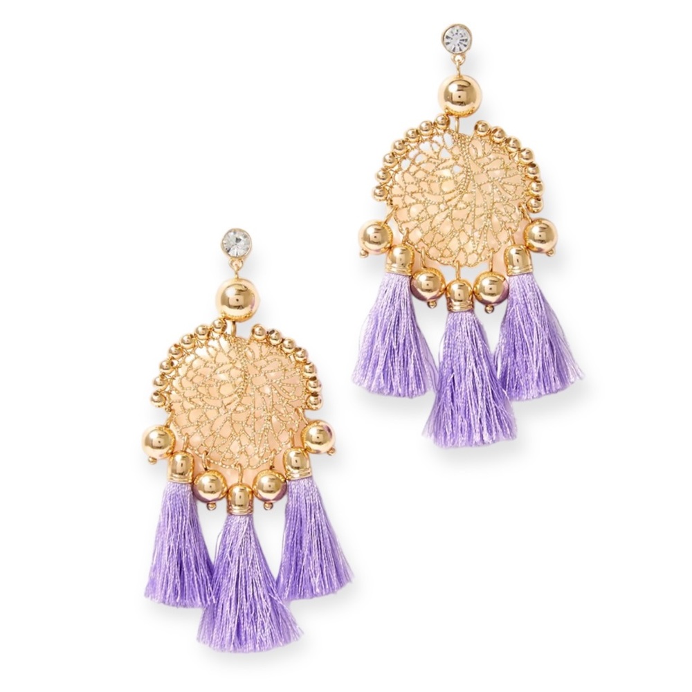 LILLY PULITZER Sea Dreamer Earrings Lillys Lilac Gold Dreamcatcher Pierced Studs - Picture 8 of 8